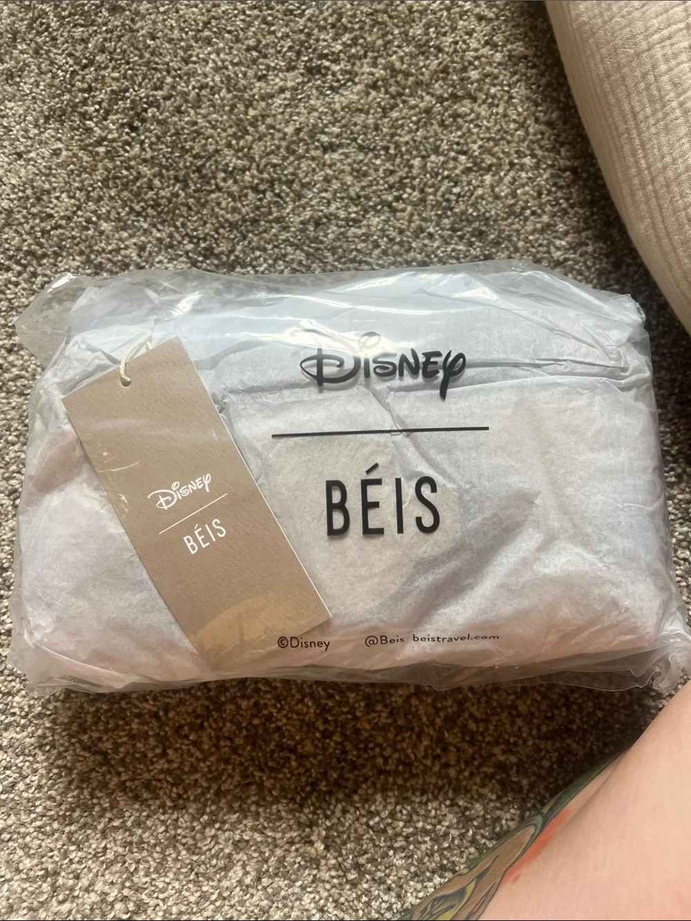BEIS Beige Plaid Travel Cosmetic Pouch with Logo Patch